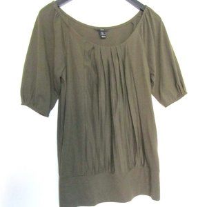 H&M Olive Pleated Short Sleeved Draped Shirt Sz S